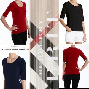 LOT/BUNDLE OF 2 BURBERRY BRIT ELBOW LENGTH COTTON STRETCHY TOPS